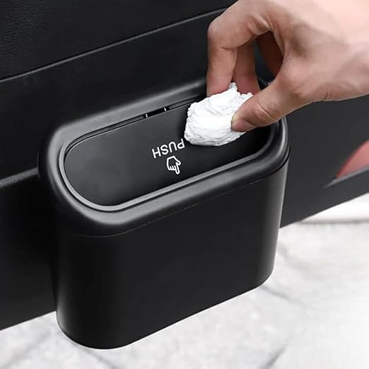 MeeTo Car Trash Bin Protable Dustbin With Push Function Lid, Automatic Push Button Open Cap, Leakproof Car Mesh Mini Holder, Storage Box with Hanging Holder Vehicle, Home, Office (Pack Of 1)