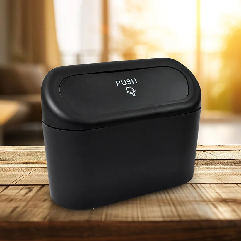MeeTo Car Trash Bin Protable Dustbin With Push Function Lid, Automatic Push Button Open Cap, Leakproof Car Mesh Mini Holder, Storage Box with Hanging Holder Vehicle, Home, Office (Pack Of 1)