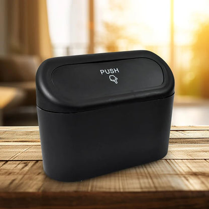 MeeTo Car Trash Bin Protable Dustbin With Push Function Lid, Automatic Push Button Open Cap, Leakproof Car Mesh Mini Holder, Storage Box with Hanging Holder Vehicle, Home, Office (Pack Of 1)