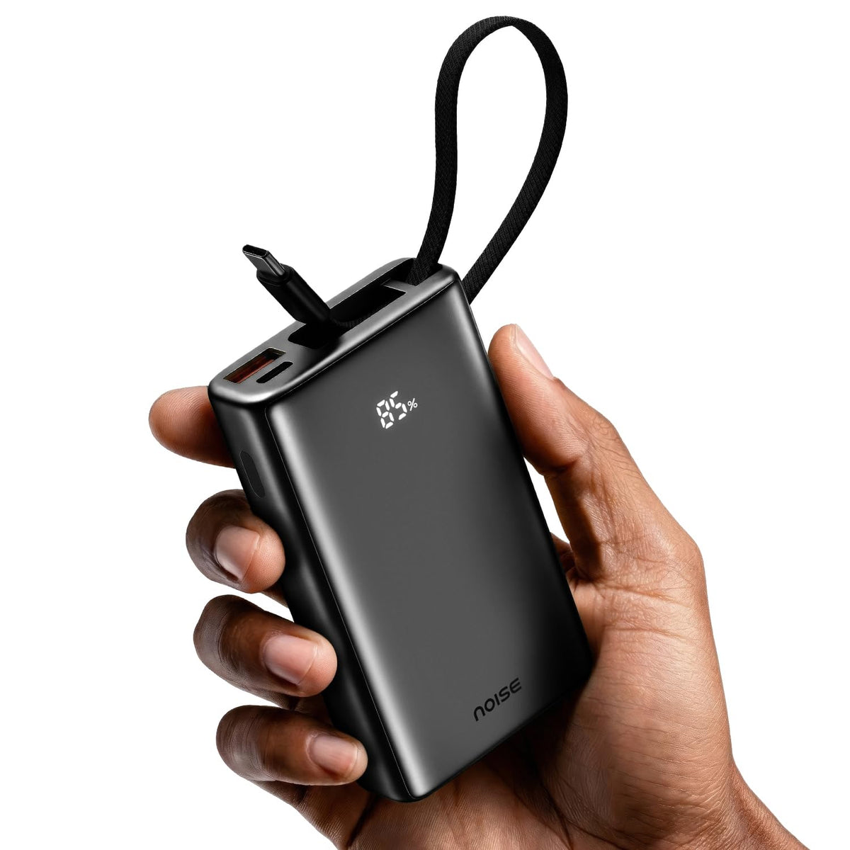 Noise Newly Launched India's 1st Power Bank 20000mAh 45W Ultra Fast Charging: Built-in Type-C Cable, Digital Battery%, Advanced Safety, Metallic Finish, Triple Output, BIS Certified (Titanium)