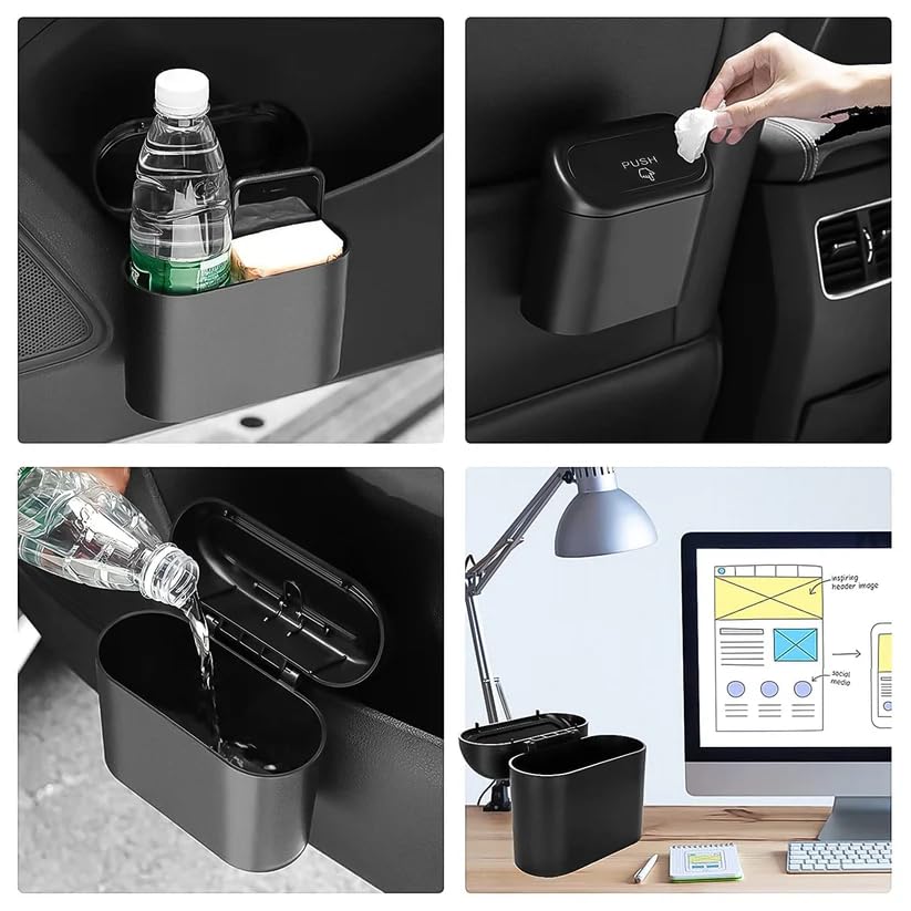 MeeTo Car Trash Bin Protable Dustbin With Push Function Lid, Automatic Push Button Open Cap, Leakproof Car Mesh Mini Holder, Storage Box with Hanging Holder Vehicle, Home, Office (Pack Of 1)