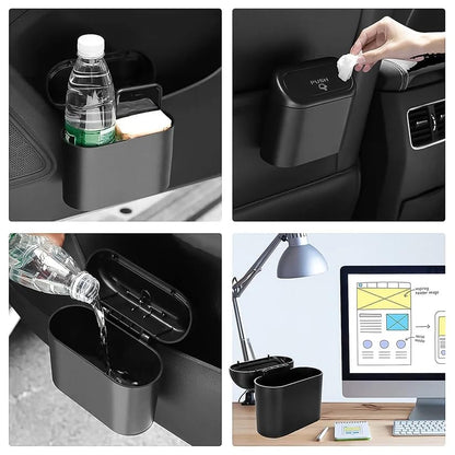 MeeTo Car Trash Bin Protable Dustbin With Push Function Lid, Automatic Push Button Open Cap, Leakproof Car Mesh Mini Holder, Storage Box with Hanging Holder Vehicle, Home, Office (Pack Of 1)