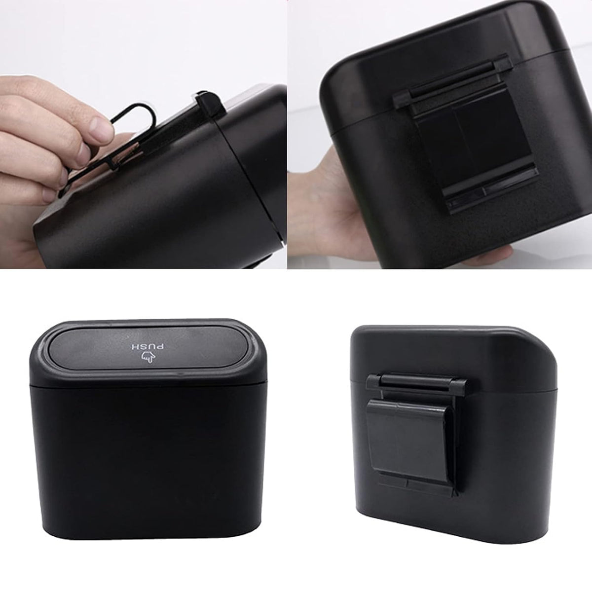 MeeTo Car Trash Bin Protable Dustbin With Push Function Lid, Automatic Push Button Open Cap, Leakproof Car Mesh Mini Holder, Storage Box with Hanging Holder Vehicle, Home, Office (Pack Of 1)