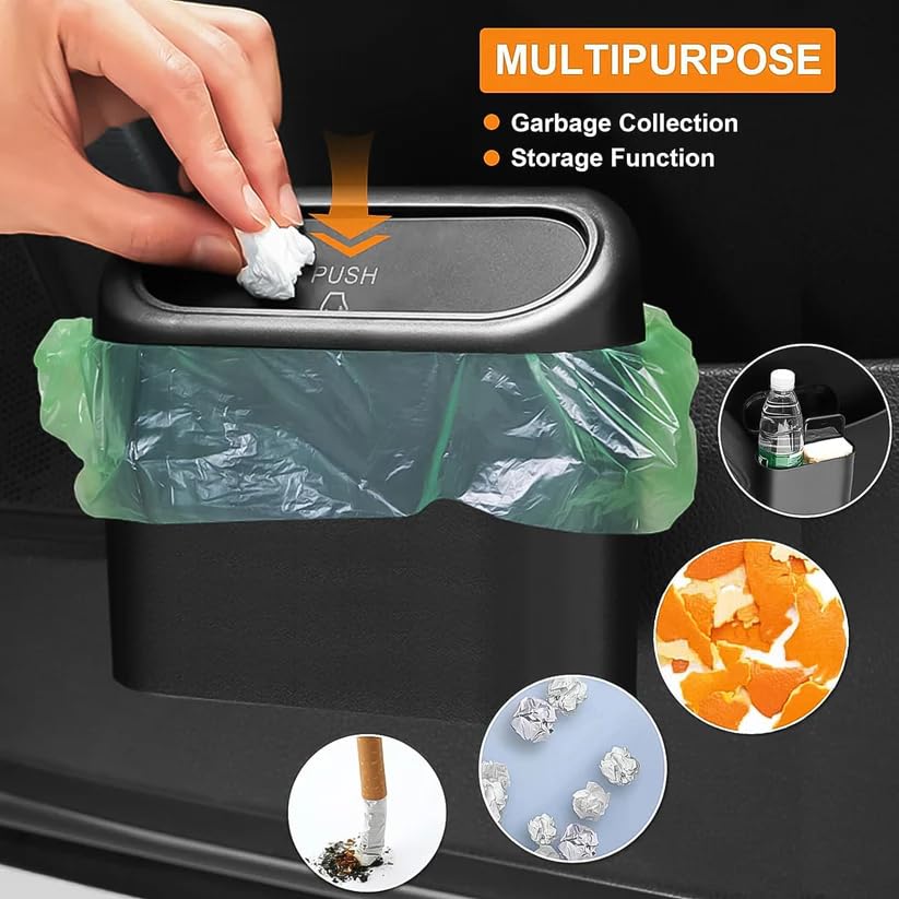 MeeTo Car Trash Bin Protable Dustbin With Push Function Lid, Automatic Push Button Open Cap, Leakproof Car Mesh Mini Holder, Storage Box with Hanging Holder Vehicle, Home, Office (Pack Of 1)