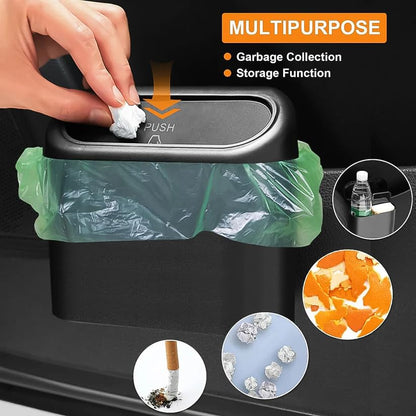 MeeTo Car Trash Bin Protable Dustbin With Push Function Lid, Automatic Push Button Open Cap, Leakproof Car Mesh Mini Holder, Storage Box with Hanging Holder Vehicle, Home, Office (Pack Of 1)