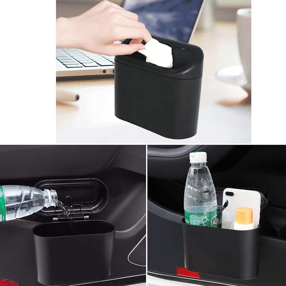 MeeTo Car Trash Bin Protable Dustbin With Push Function Lid, Automatic Push Button Open Cap, Leakproof Car Mesh Mini Holder, Storage Box with Hanging Holder Vehicle, Home, Office (Pack Of 1)